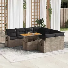   vidaXL 9 részes szürke polyrattan kerti ülőgarnitúra párnákkal