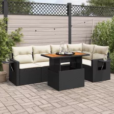   vidaXL 6 részes fekete polyrattan kerti ülőgarnitúra párnákkal