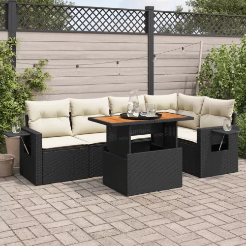 vidaXL 6 részes fekete polyrattan kerti ülőgarnitúra párnákkal