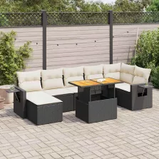   vidaXL 8 részes fekete polyrattan kerti ülőgarnitúra párnákkal