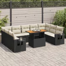   vidaXL 10 részes fekete polyrattan kerti ülőgarnitúra párnákkal