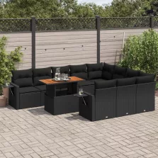   vidaXL 11 részes fekete polyrattan kerti ülőgarnitúra párnákkal