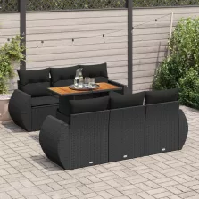   vidaXL 7 részes fekete polyrattan kerti ülőgarnitúra párnával