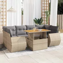   vidaXL 7 részes bézs polyrattan kerti ülőgarnitúra párnákkal