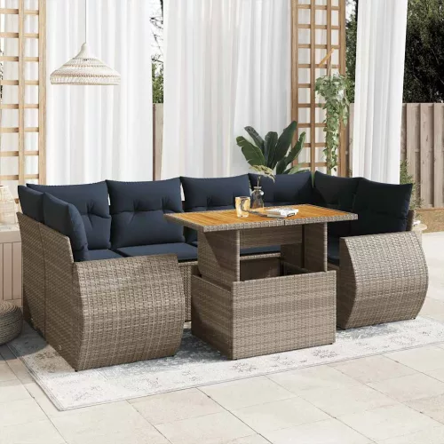 vidaXL 7 részes szürke polyrattan kerti ülőgarnitúra párnákkal