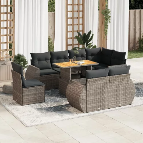 vidaXL 9 részes szürke polyrattan kerti ülőgarnitúra párnákkal