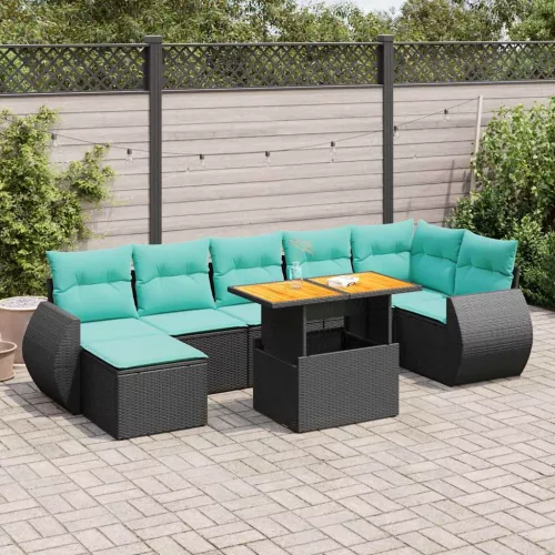 vidaXL 8 részes fekete polyrattan kerti ülőgarnitúra párnákkal