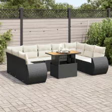   vidaXL 10 részes fekete polyrattan kerti ülőgarnitúra párnákkal