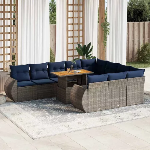 vidaXL 11 részes szürke polyrattan kerti ülőgarnitúra párnákkal