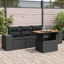   vidaXL 5 részes fekete polyrattan kerti kanapészett párnákkal