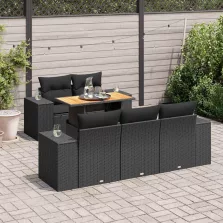   vidaXL 6 részes fekete polyrattan kerti ülőgarnitúra párnákkal