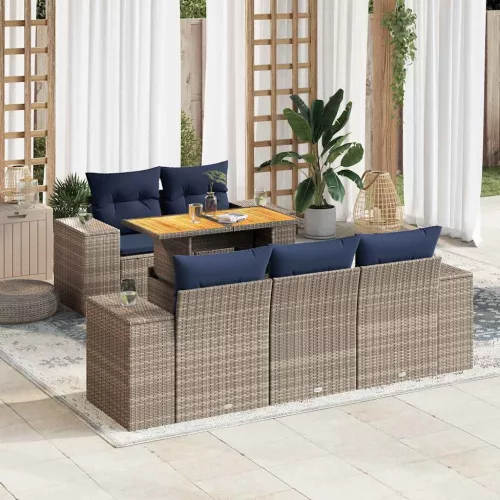 vidaXL 6 részes szürke polyrattan kerti ülőgarnitúra párnákkal