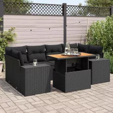   vidaXL 7 részes fekete polyrattan kerti ülőgarnitúra párnával