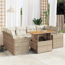   vidaXL 7 részes bézs polyrattan kerti ülőgarnitúra párnákkal