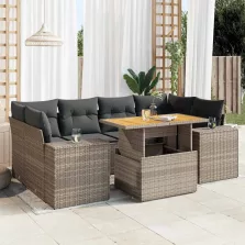   vidaXL 7 részes szürke polyrattan kerti ülőgarnitúra párnákkal
