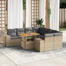   vidaXL 9 részes bézs polyrattan kerti ülőgarnitúra párnákkal