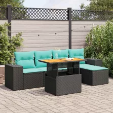   vidaXL 6 részes fekete polyrattan kerti ülőgarnitúra párnákkal