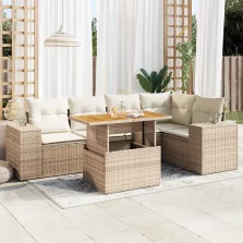   vidaXL 6 részes bézs polyrattan kerti ülőgarnitúra párnával