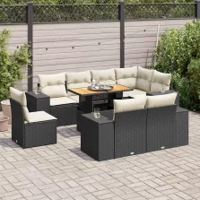   vidaXL 9 részes fekete polyrattan kerti ülőgarnitúra párnákkal