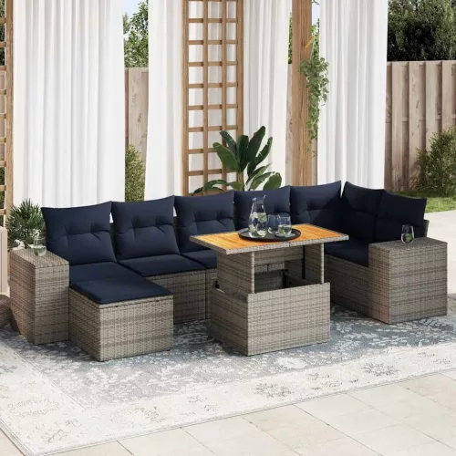 vidaXL 8 részes szürke polyrattan kerti ülőgarnitúra párnákkal