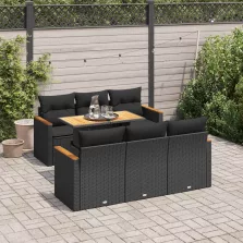   vidaXL 7 részes fekete polyrattan akácfa kerti ülőgarnitúra párnával