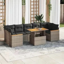   vidaXL 8 részes szürke polyrattan akácfa kerti ülőgarnitúra párnákkal