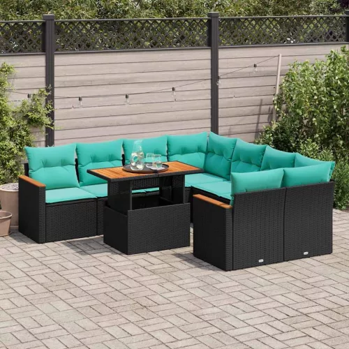 vidaXL 9 részes fekete polyrattan kerti ülőgarnitúra párnákkal