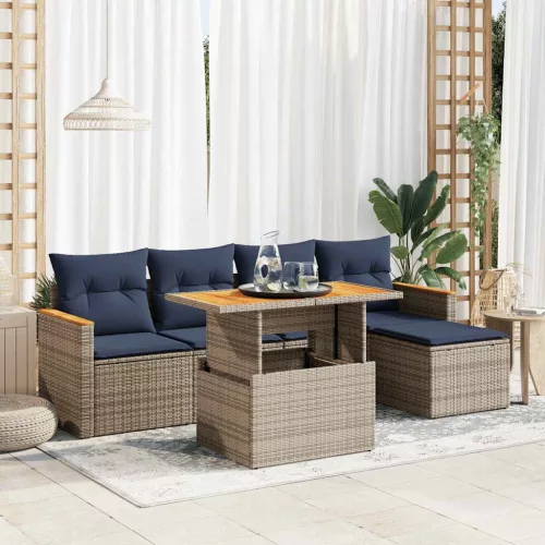vidaXL 6 részes szürke polyrattan kerti ülőgarnitúra párnákkal