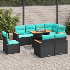   vidaXL 9 részes fekete polyrattan kerti ülőgarnitúra párnákkal