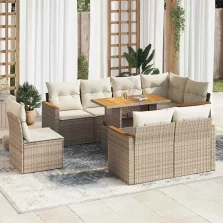   vidaXL 9 részes bézs polyrattan akácfa kerti ülőgarnitúra párnákkal