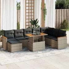   vidaXL 9 részes szürke polyrattan akácfa kerti ülőgarnitúra párnákkal