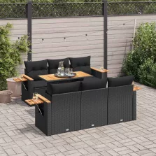   vidaXL 7 részes fekete polyrattan akácfa kerti ülőgarnitúra párnával