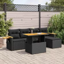   vidaXL 6 részes fekete polyrattan akácfa kerti ülőgarnitúra párnákkal