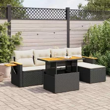   vidaXL 6 részes fekete polyrattan akácfa kerti ülőgarnitúra párnákkal