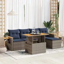  vidaXL 6 részes szürke polyrattan akácfa kerti ülőgarnitúra párnákkal