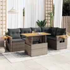   vidaXL 6 részes szürke polyrattan akácfa kerti ülőgarnitúra párnákkal