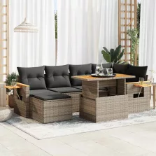   vidaXL 7 részes szürke polyrattan akácfa kerti ülőgarnitúra párnákkal
