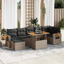   vidaXL 8 részes szürke polyrattan akácfa kerti ülőgarnitúra párnákkal