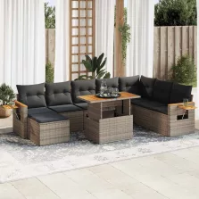   vidaXL 9 részes szürke polyrattan akácfa kerti ülőgarnitúra párnákkal