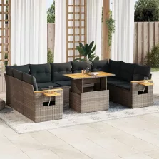   vidaXL 10 részes szürke polyrattan akácfa kerti ülőgarnitúra párnákkal