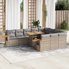   vidaXL 11 részes bézs polyrattan akácfa kerti ülőgarnitúra párnákkal