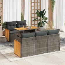   vidaXL 6 részes szürke polyrattan akácfa kerti ülőgarnitúra párnákkal