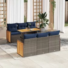   vidaXL 7 részes szürke polyrattan akácfa kerti ülőgarnitúra párnákkal