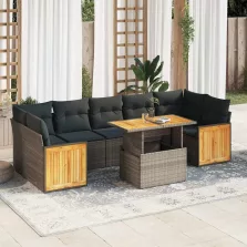   vidaXL 8 részes szürke polyrattan akácfa kerti ülőgarnitúra párnákkal