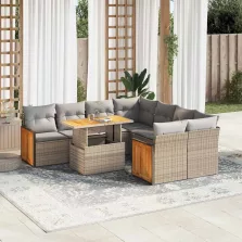   vidaXL 9 részes bézs polyrattan akácfa kerti ülőgarnitúra párnákkal