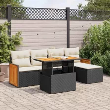   vidaXL 6 részes fekete polyrattan akácfa kerti ülőgarnitúra párnákkal