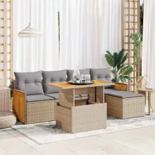   vidaXL 6 részes bézs polyrattan akácfa kerti ülőgarnitúra párnával
