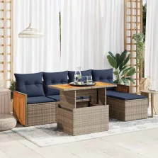   vidaXL 6 részes szürke polyrattan akácfa kerti ülőgarnitúra párnákkal