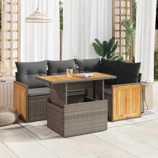   vidaXL 5 részes szürke polyrattan akácfa kerti ülőgarnitúra párnákkal