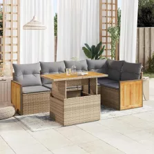   vidaXL 6 részes bézs polyrattan akácfa kerti ülőgarnitúra párnával